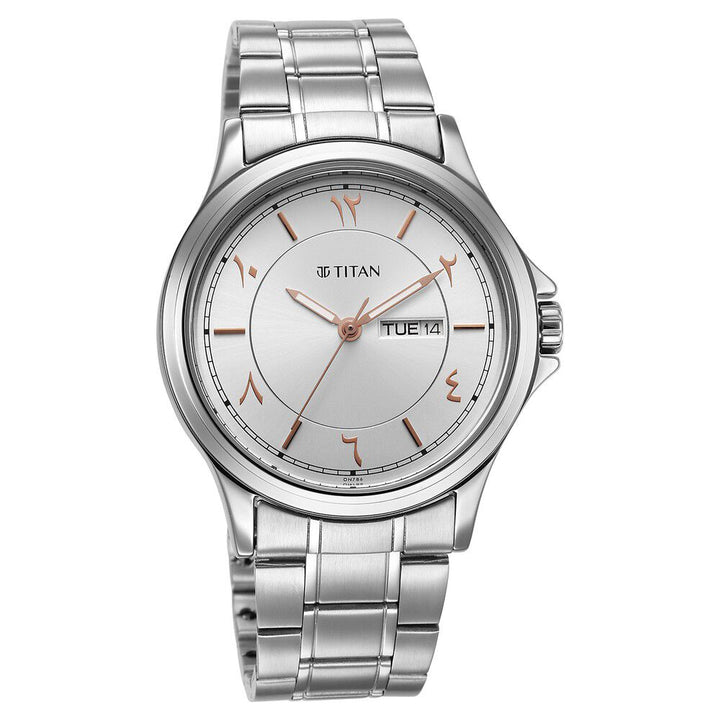 Titan Marhaba Silver White Dial Analog Stainless Steel Strap watch for Men-1870SM05