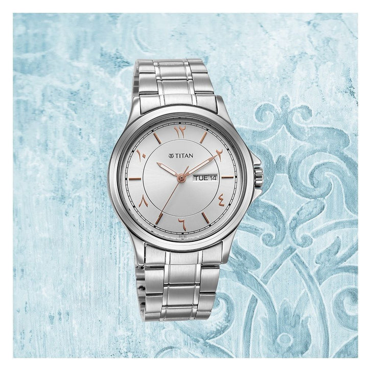 Titan Marhaba Silver White Dial Analog Stainless Steel Strap watch for Men-1870SM05