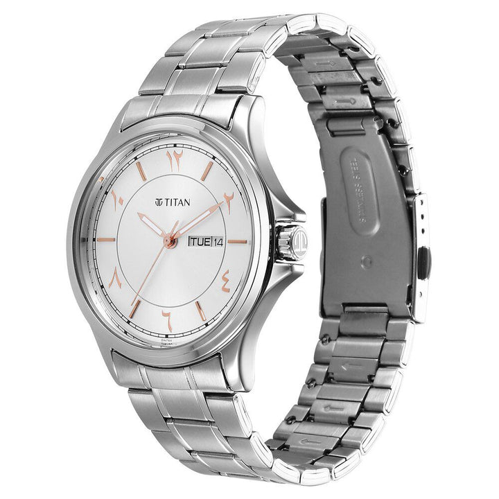 Titan Marhaba Silver White Dial Analog Stainless Steel Strap watch for Men-1870SM05