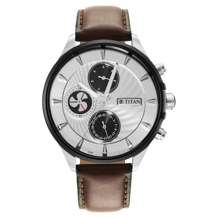 Titan Maritime White Dial Quartz Multifunction Leather Strap Watch for Men NS1873KL01