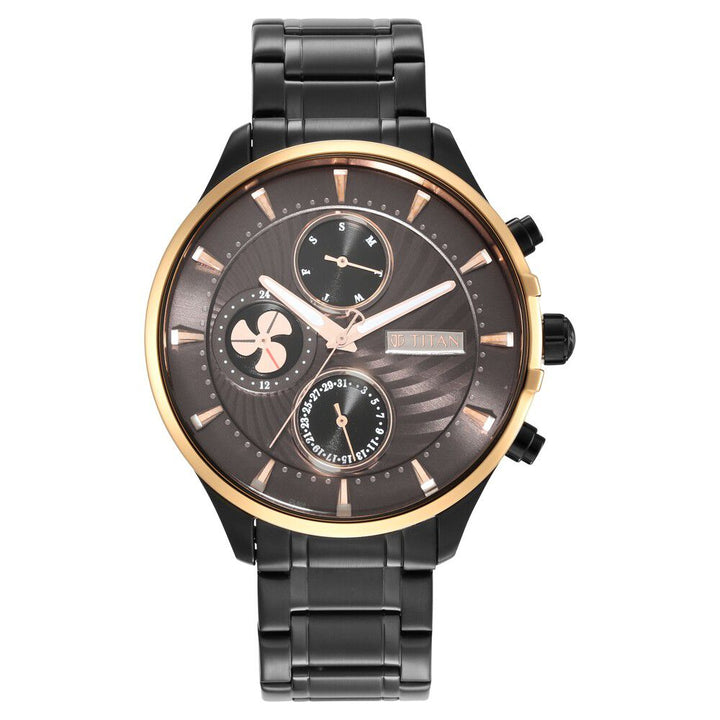 Titan Maritime Anthracite Dial Quartz Multifunction Stainless Steel Strap watch for Men NS1873KM01