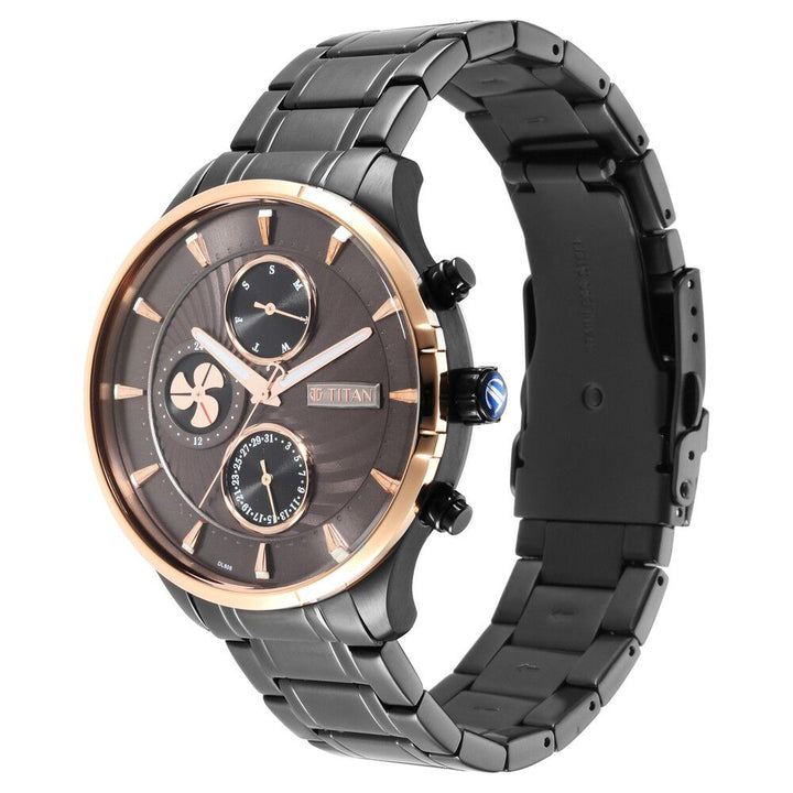 Titan Maritime Anthracite Dial Quartz Multifunction Stainless Steel Strap watch for Men NS1873KM01