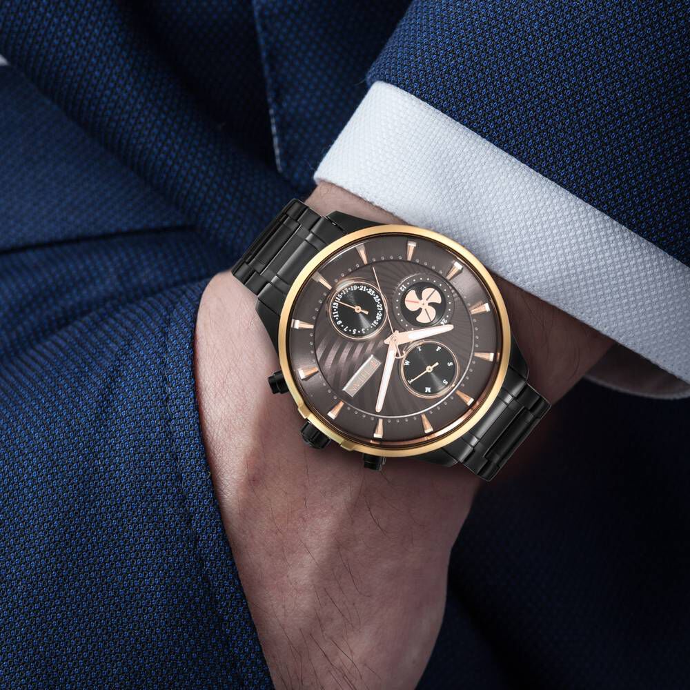 Titan Maritime Anthracite Dial Quartz Multifunction Stainless Steel Strap watch for Men NS1873KM01