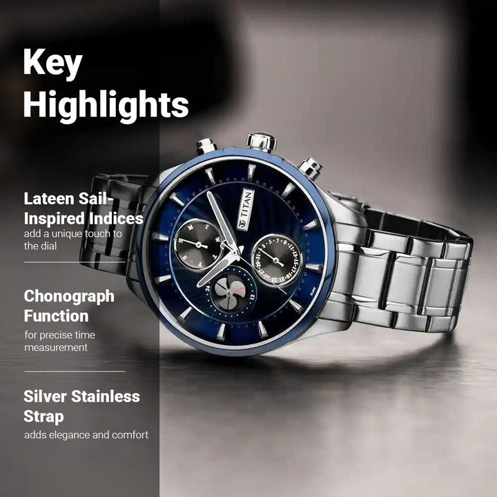 Titan Maritime Blue Dial Quartz Multifunction Stainless Steel Strap watch for Men - The Watch Factory ®
