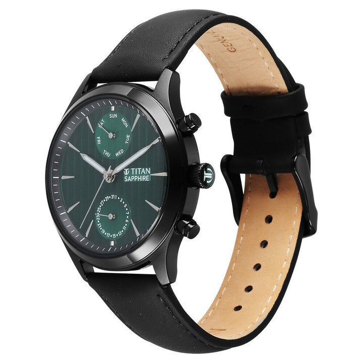 Titan Sapphire Multifunction Quartz Analog with Day and Date Green Dial Leather Strap Watch for Men - The Watch Factory ®