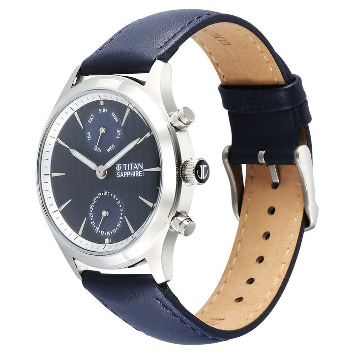 Titan Sapphire Multifunction Quartz Analog with Day and Date Blue Dial Leather Strap Watch for Men - The Watch Factory ®