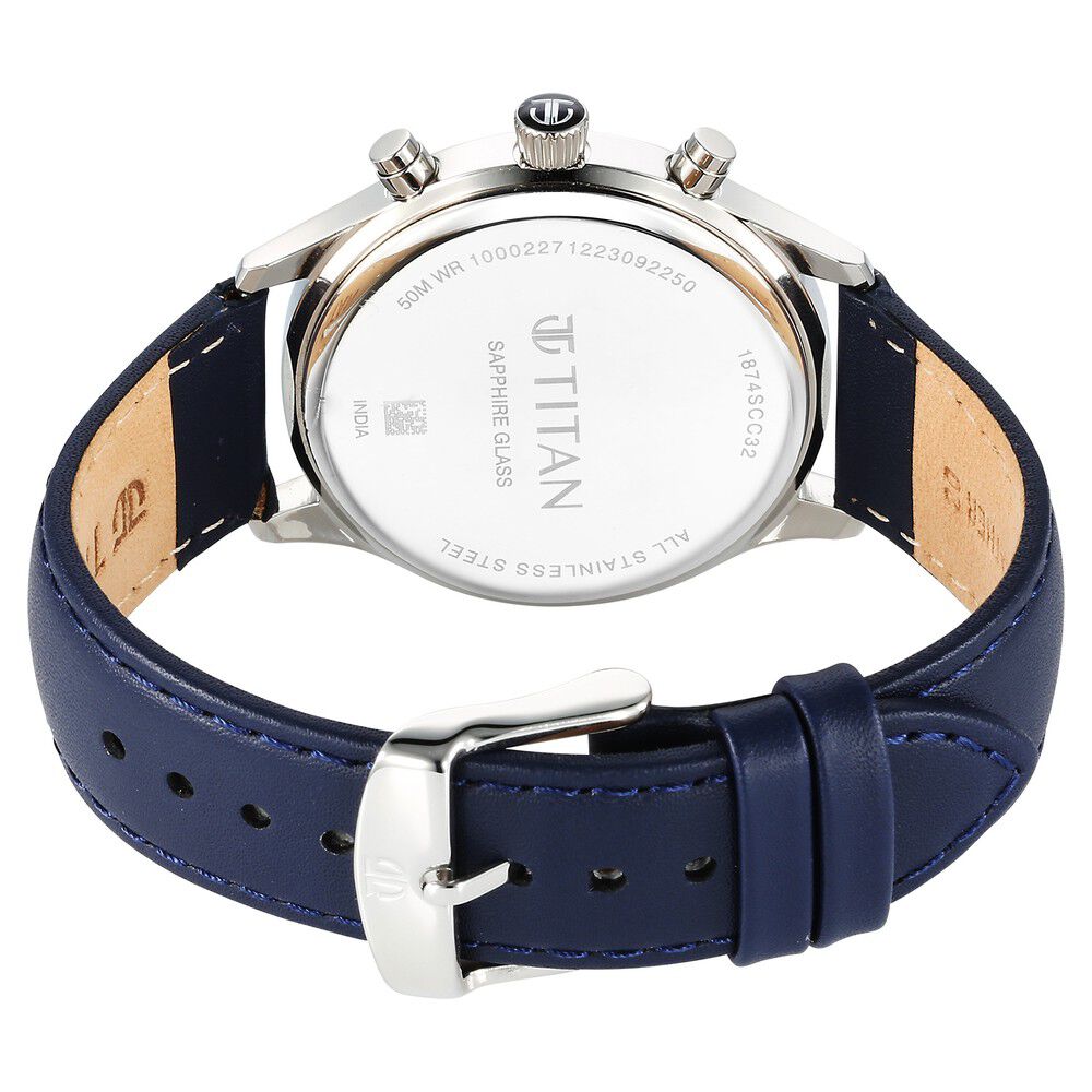 Titan Sapphire Multifunction Quartz Analog with Day and Date Blue Dial Leather Strap Watch for Men - The Watch Factory ®
