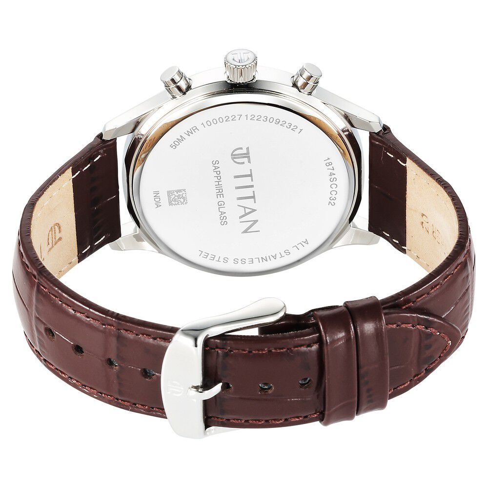 Titan Sapphire Multifunction Quartz Analog with Day and Date White Dial Leather Strap Watch for Men - The Watch Factory ®