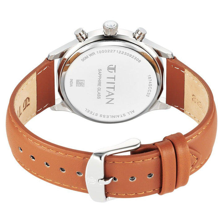 Titan Sapphire Quartz Multifunction White Dial Leather Strap Watch for Men - The Watch Factory ®