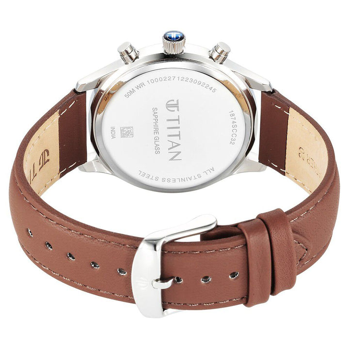 Titan Sapphire Quartz Multifunction Blue Dial Leather Strap Watch for Men - The Watch Factory ®