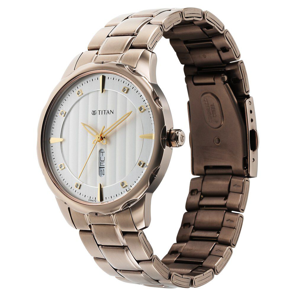 Titan Regalia Opulent Quartz Analog with Day and Date White Dial Brown Metal Strap Watch For Men - The Watch Factory ®