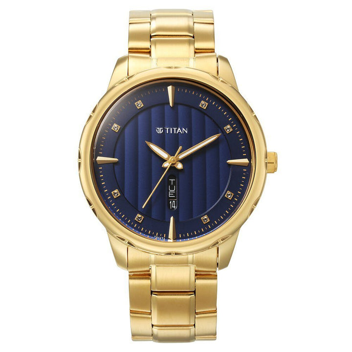 Titan Regalia Opulent Blue Dial Analog with Day and Date Metal Strap watch for Men - The Watch Factory ®