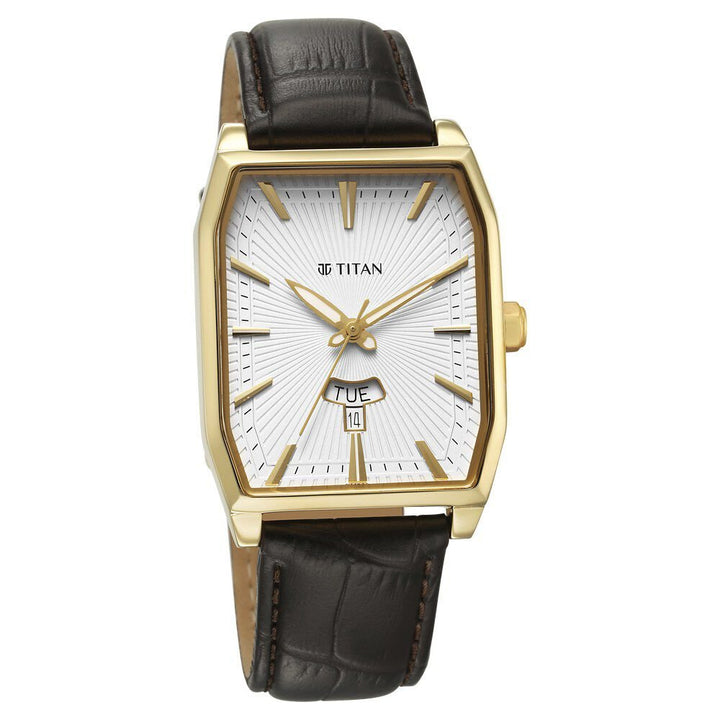 Titan Regalia Opulent White Dial Analog with Day and Date Leather Strap Watch for Men - The Watch Factory ®
