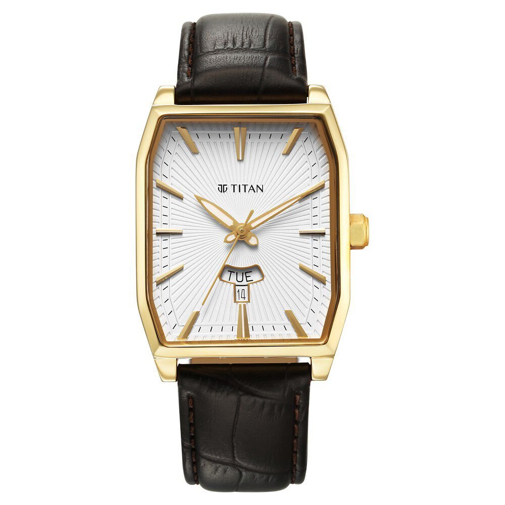 Titan Regalia Opulent White Dial Analog with Day and Date Leather Strap Watch for Men - The Watch Factory ®