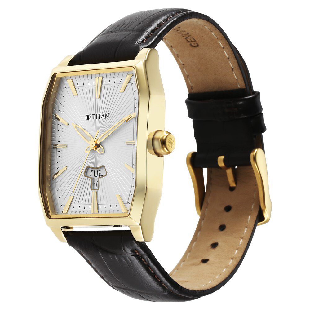 Titan Regalia Opulent White Dial Analog with Day and Date Leather Strap Watch for Men - The Watch Factory ®