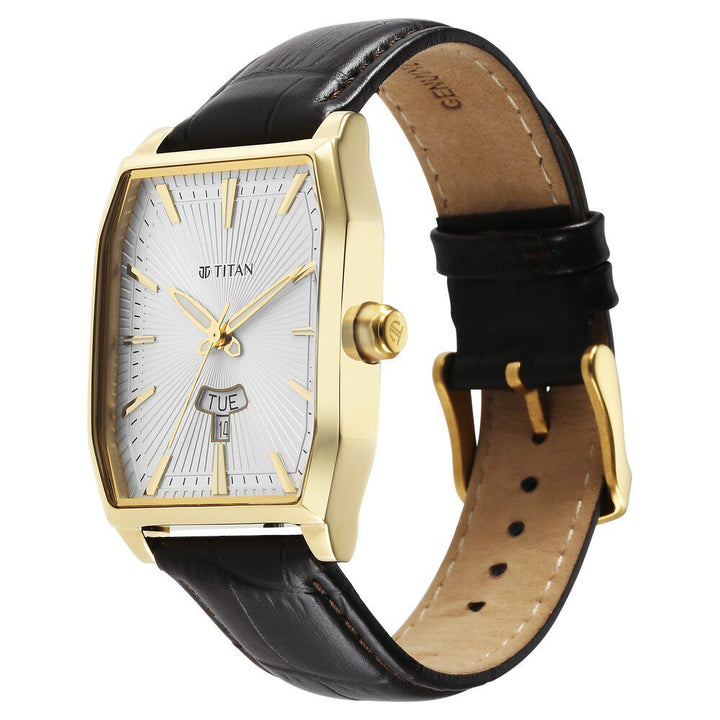 Titan Regalia Opulent White Dial Analog with Day and Date Leather Strap Watch for Men - The Watch Factory ®
