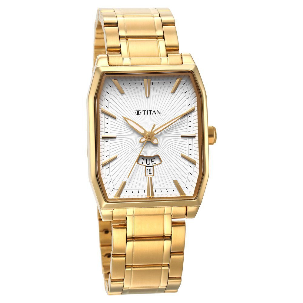 Titan Regalia Opulent Quartz Analog with Day and Date White Dial Golden Metal Strap Watch For Men - The Watch Factory ®