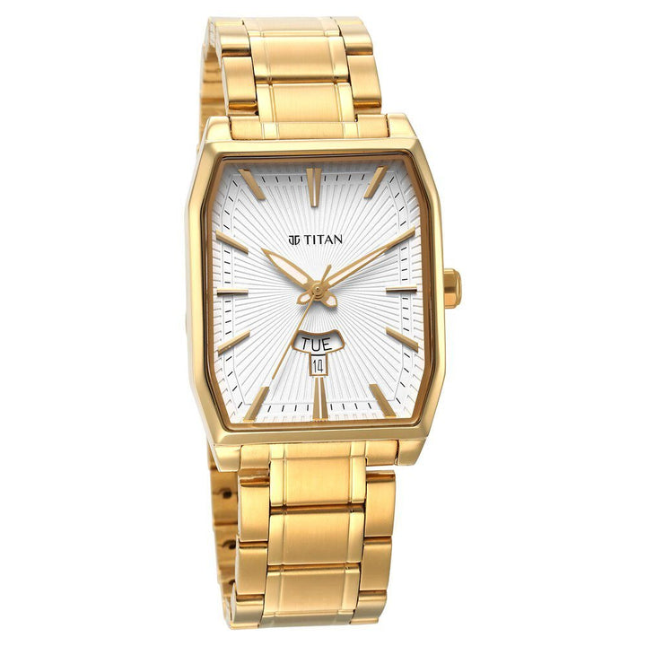 Titan Regalia Opulent Quartz Analog with Day and Date White Dial Golden Metal Strap Watch For Men - The Watch Factory ®