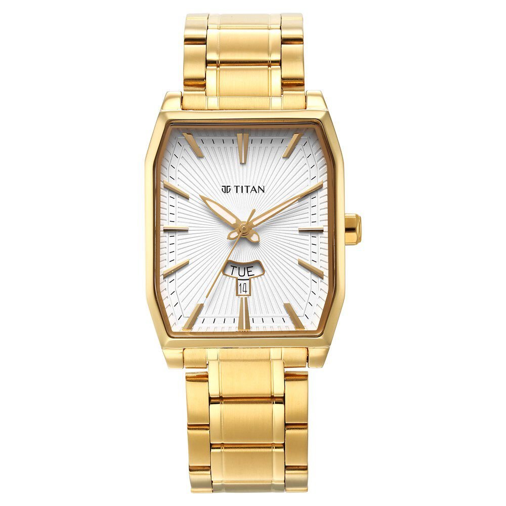 Titan Regalia Opulent Quartz Analog with Day and Date White Dial Golden Metal Strap Watch For Men - The Watch Factory ®