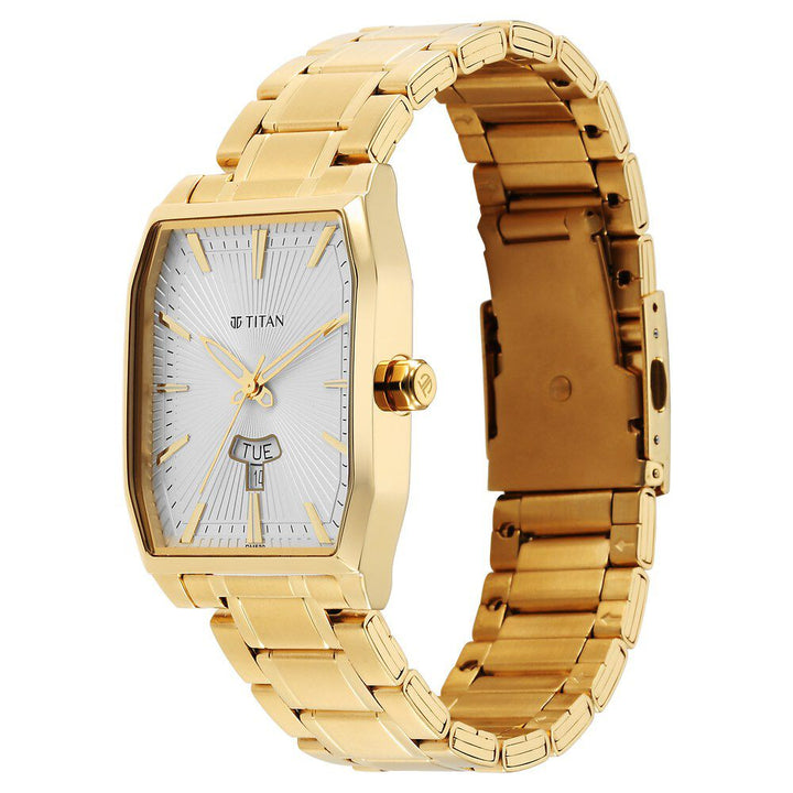 Titan Regalia Opulent Quartz Analog with Day and Date White Dial Golden Metal Strap Watch For Men - The Watch Factory ®