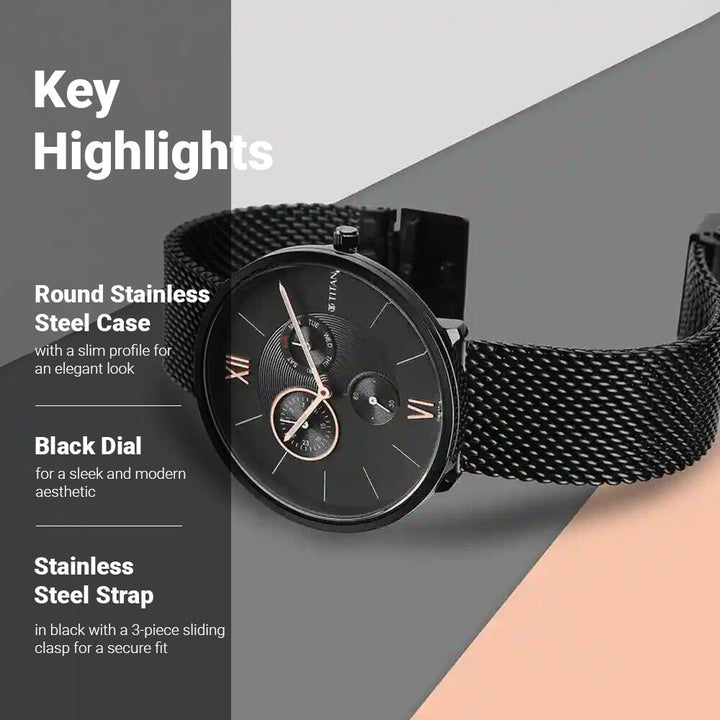 Titan Men's Slimline Multifunction Watch with Elegant Weave Strap - The Watch Factory ®