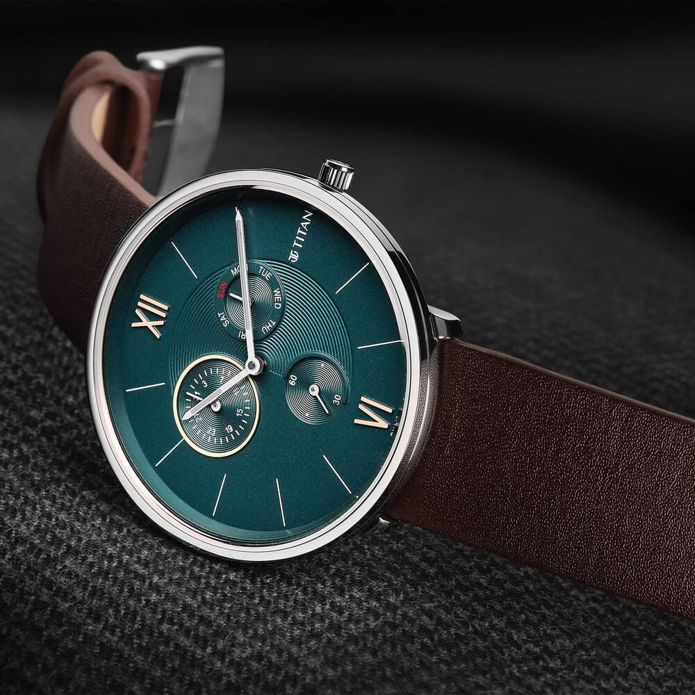 Titan Slim Quartz Multifunction Teal Dial Quartz Stainless Steel Strap watch for Men - The Watch Factory ®