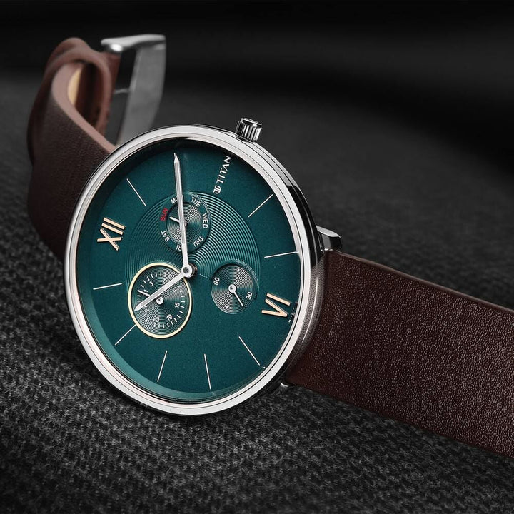 Titan Slim Quartz Multifunction Teal Dial Quartz Stainless Steel Strap watch for Men - The Watch Factory ®