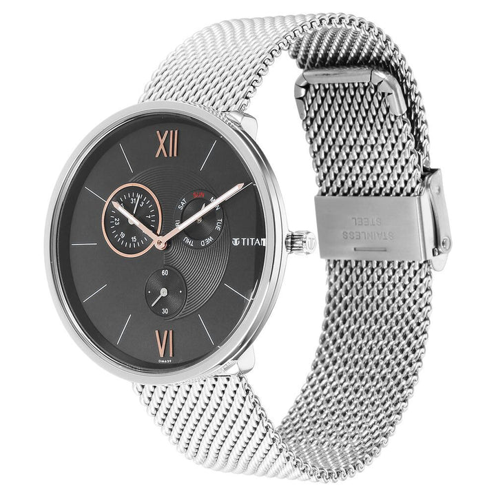 Titan Slim Quartz Multifunction Black Dial Stainless Steel Strap watch for Men NR1877SM01