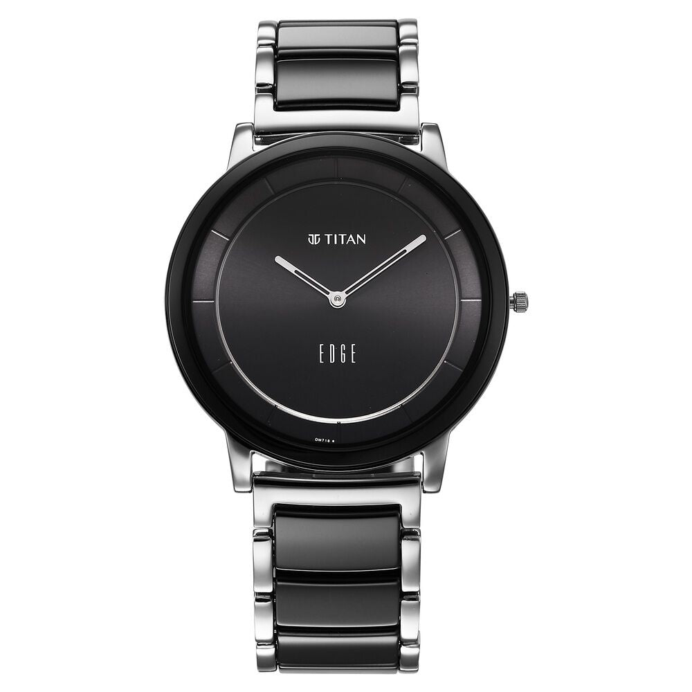 Titan Edge Fusion Quartz Analog Black Dial Two Toned Steel & Ceramic Strap Watch for Men - The Watch Factory ®
