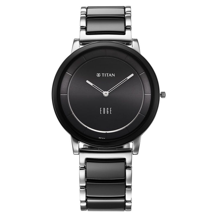 Titan Edge Fusion Quartz Analog Black Dial Two Toned Steel & Ceramic Strap Watch for Men - The Watch Factory ®