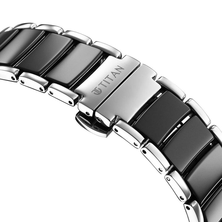 Titan Edge Fusion Quartz Analog Black Dial Two Toned Steel & Ceramic Strap Watch for Men - The Watch Factory ®
