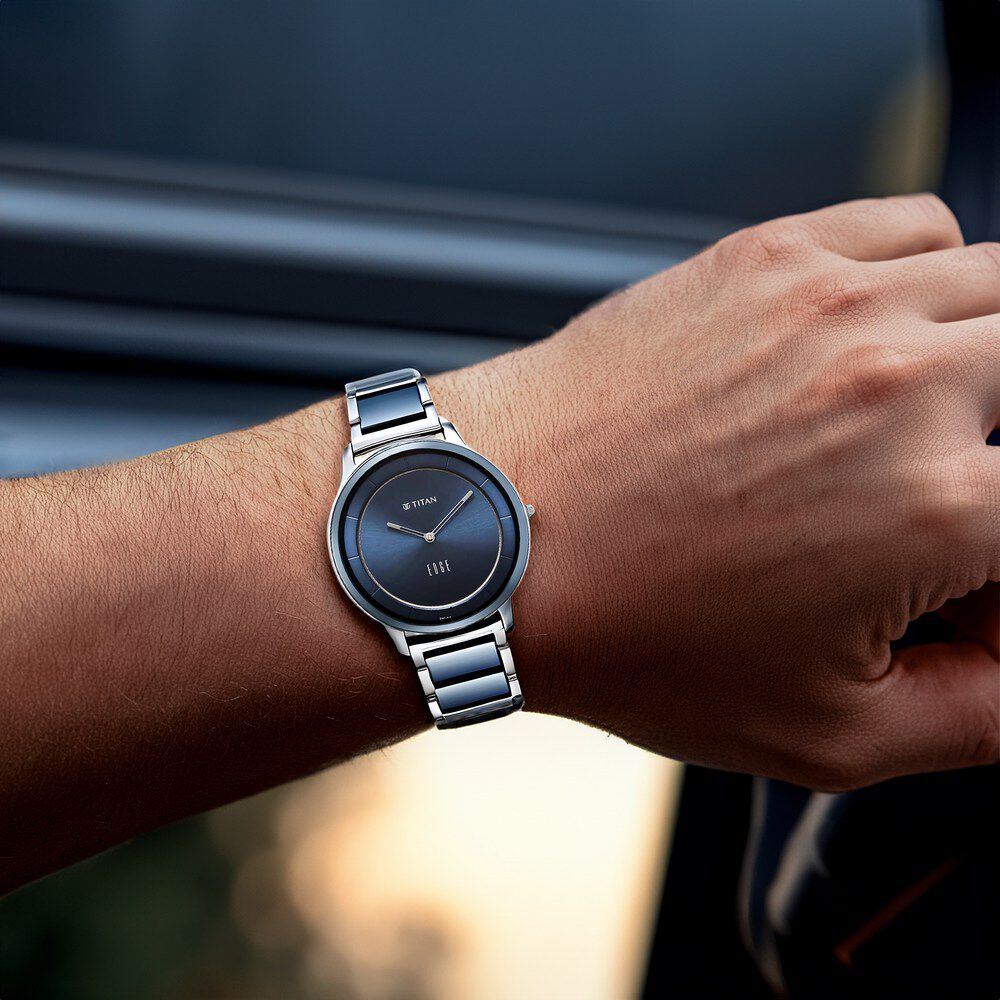 Titan Edge Fusion Quartz Analog Blue Dial Blue Steel & Ceramic Strap Watch for Men - The Watch Factory ®