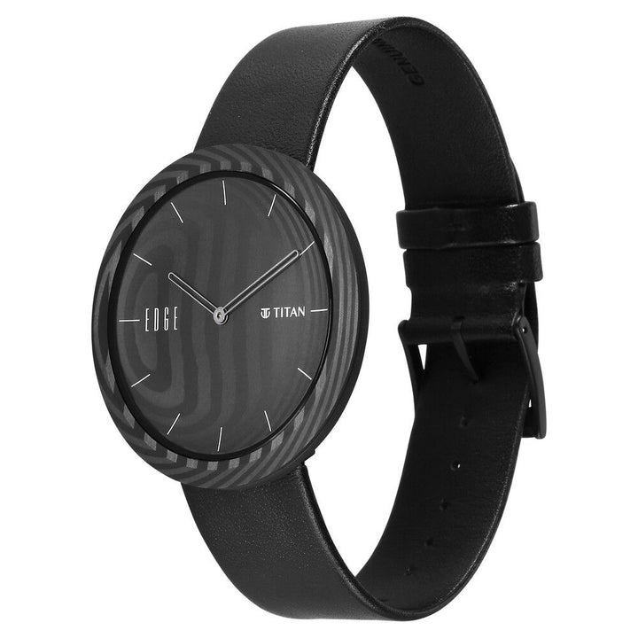Titan Edge Carbon Fibre Quartz Analog Black Dial Leather Strap Unisex Watch-NT1881NL01