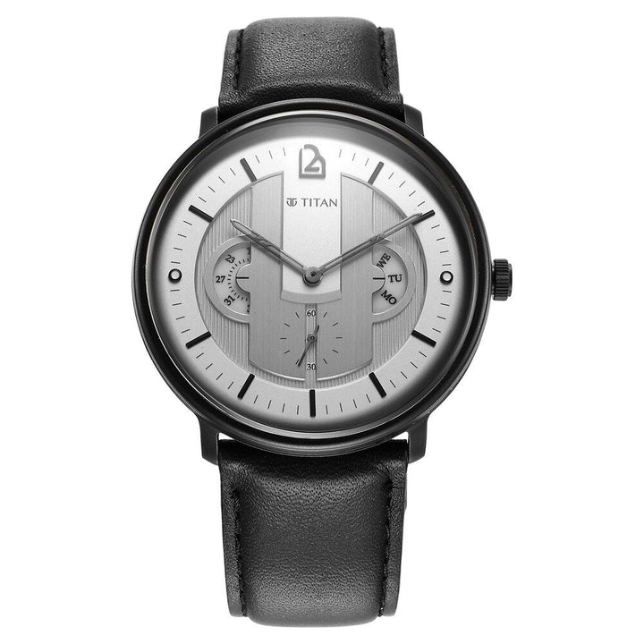 Titan Quartet Silver Dial Quartz Multifunction Leather Strap watch for Men NS1882NL01