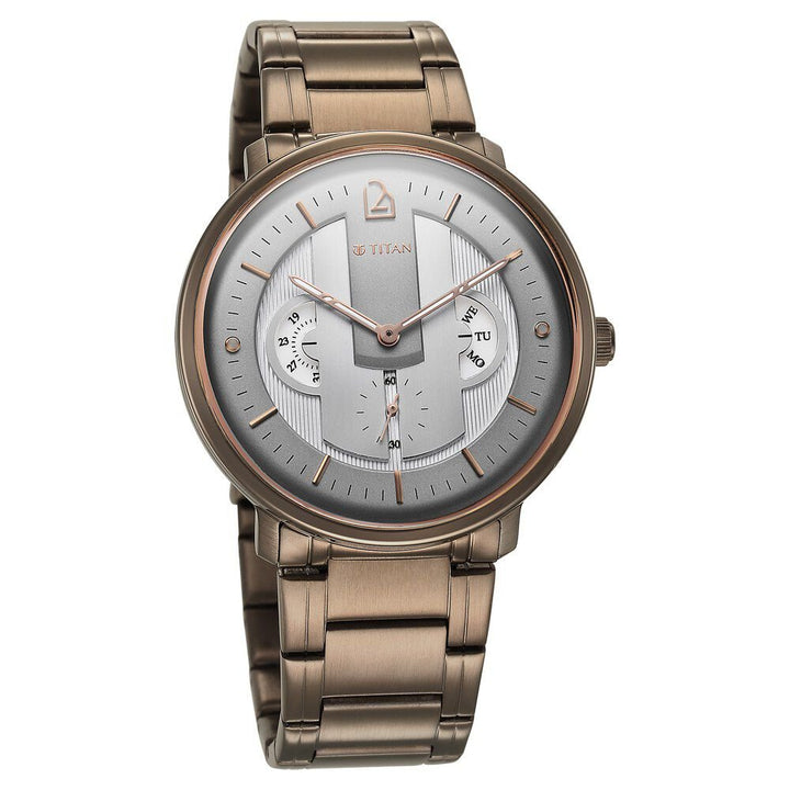 Titan Quartet Grey Dial Quartz Multifunction Stainless Steel Strap watch for Men - The Watch Factory ®