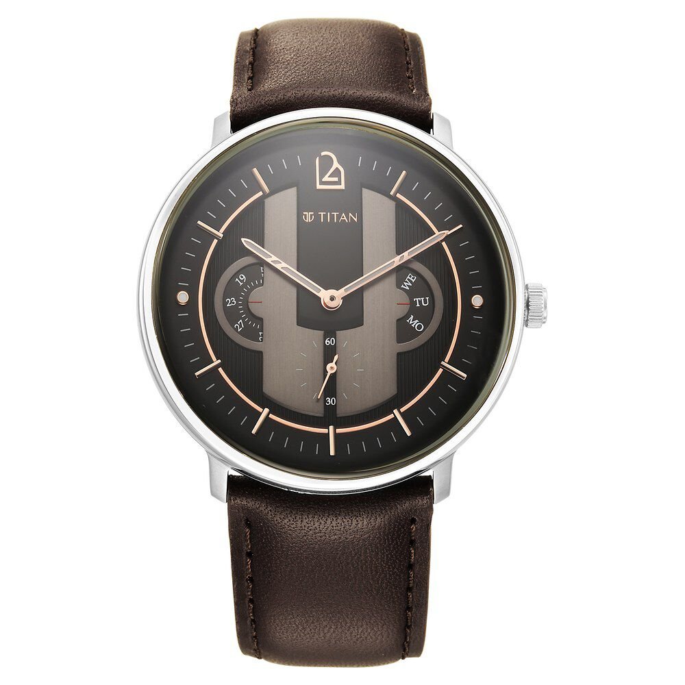 Titan Quartet Black Dial Quartz Multifunction Leather Strap watch for Men - The Watch Factory ®