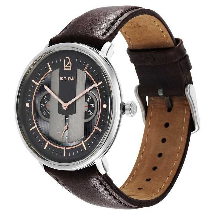Titan Quartet Black Dial Quartz Multifunction Leather Strap watch for Men - The Watch Factory ®