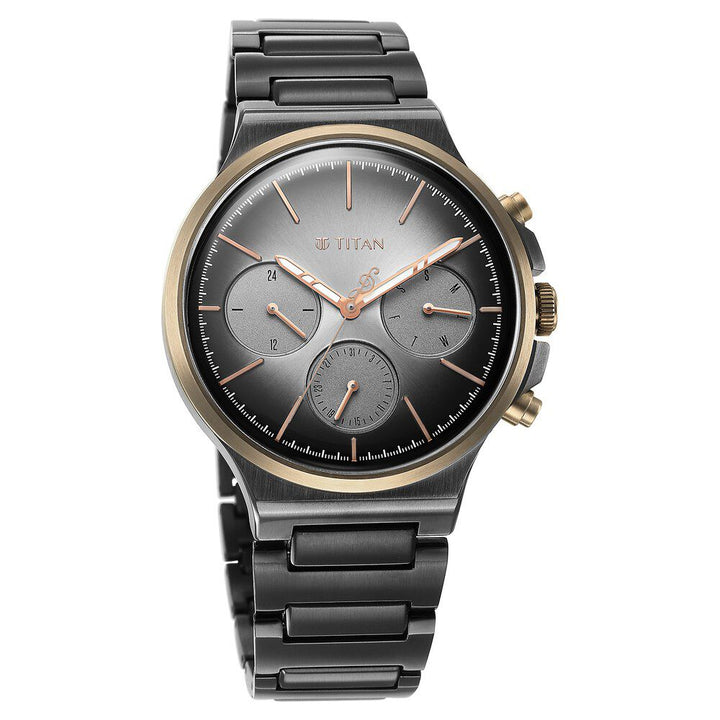Titan Quartet Grey Dial Analog with Day and Date Stainless Steel Strap watch for Men NS1883KM01