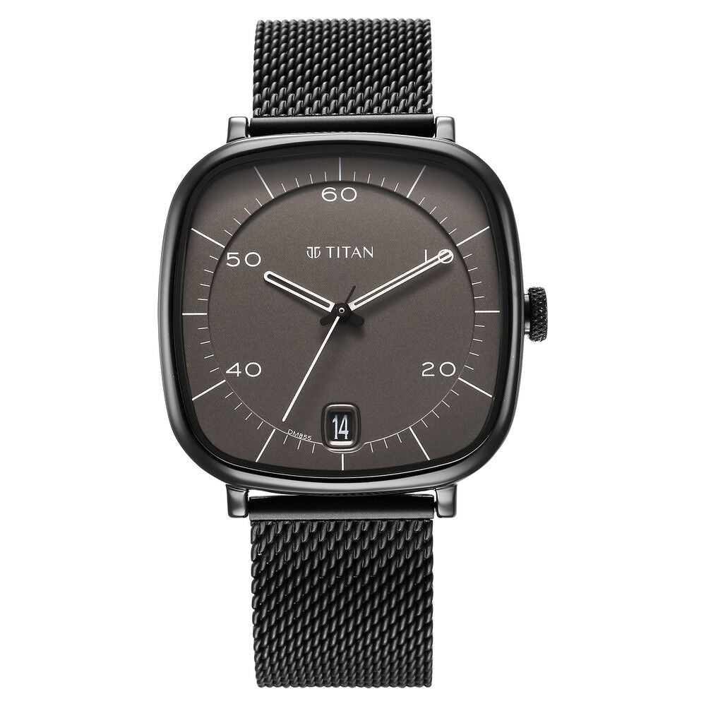 Titan Neo Curve Quartz Analog with Date Anthracite Dial Black Stainless Steel Strap Watch for Men - The Watch Factory ®