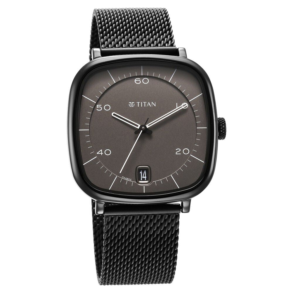Titan Neo Curve Quartz Analog with Date Anthracite Dial Black Stainless Steel Strap Watch for Men - The Watch Factory ®