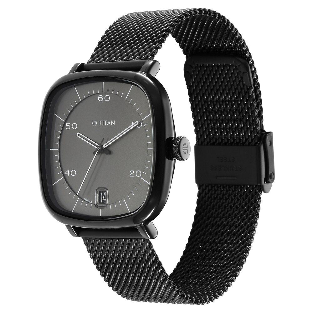 Titan Neo Curve Quartz Analog with Date Anthracite Dial Black Stainless Steel Strap Watch for Men - The Watch Factory ®