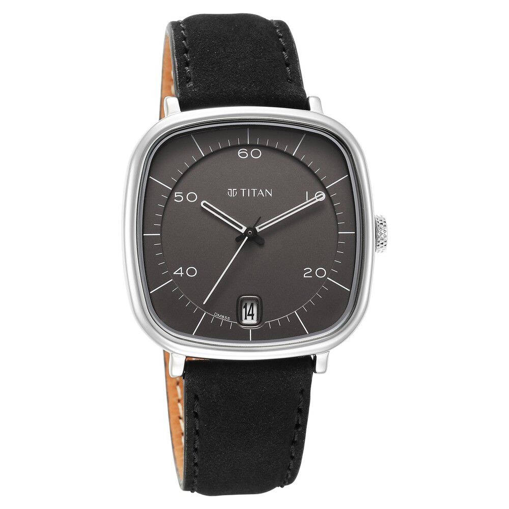 Titan Neo Curve Quartz Analog with Date Anthracite Dial Black Leather Strap Watch for Men - The Watch Factory ®