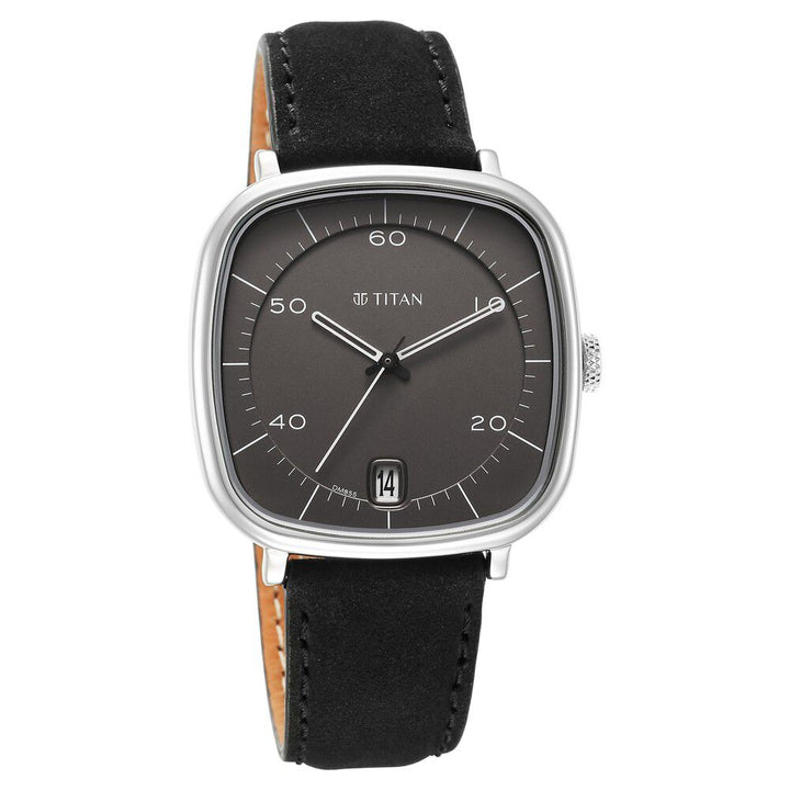 Titan Neo Curve Quartz Analog with Date Anthracite Dial Black Leather Strap Watch for Men - The Watch Factory ®