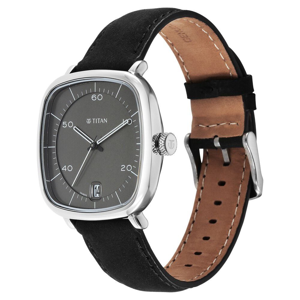 Titan Neo Curve Quartz Analog with Date Anthracite Dial Black Leather Strap Watch for Men - The Watch Factory ®
