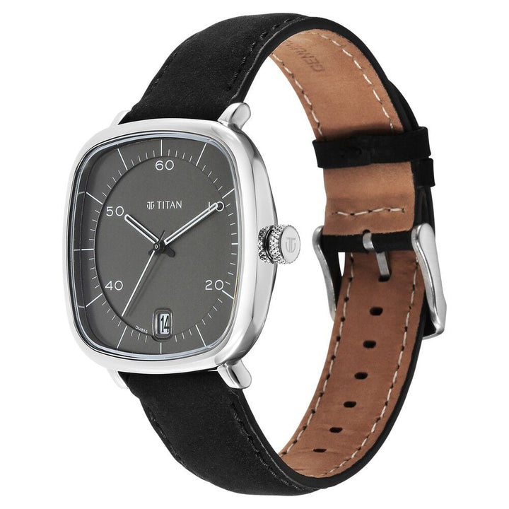 Titan Neo Curve Quartz Analog with Date Anthracite Dial Black Leather Strap Watch for Men - The Watch Factory ®