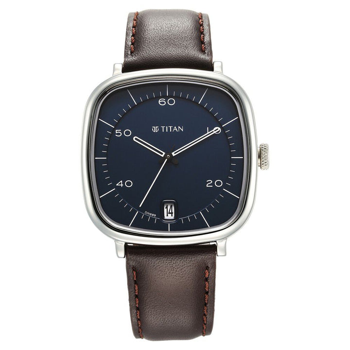 Titan Neo Curve Quartz Analog with Date With Date Blue Dial Brown Leather Strap Watch for Men - The Watch Factory ®