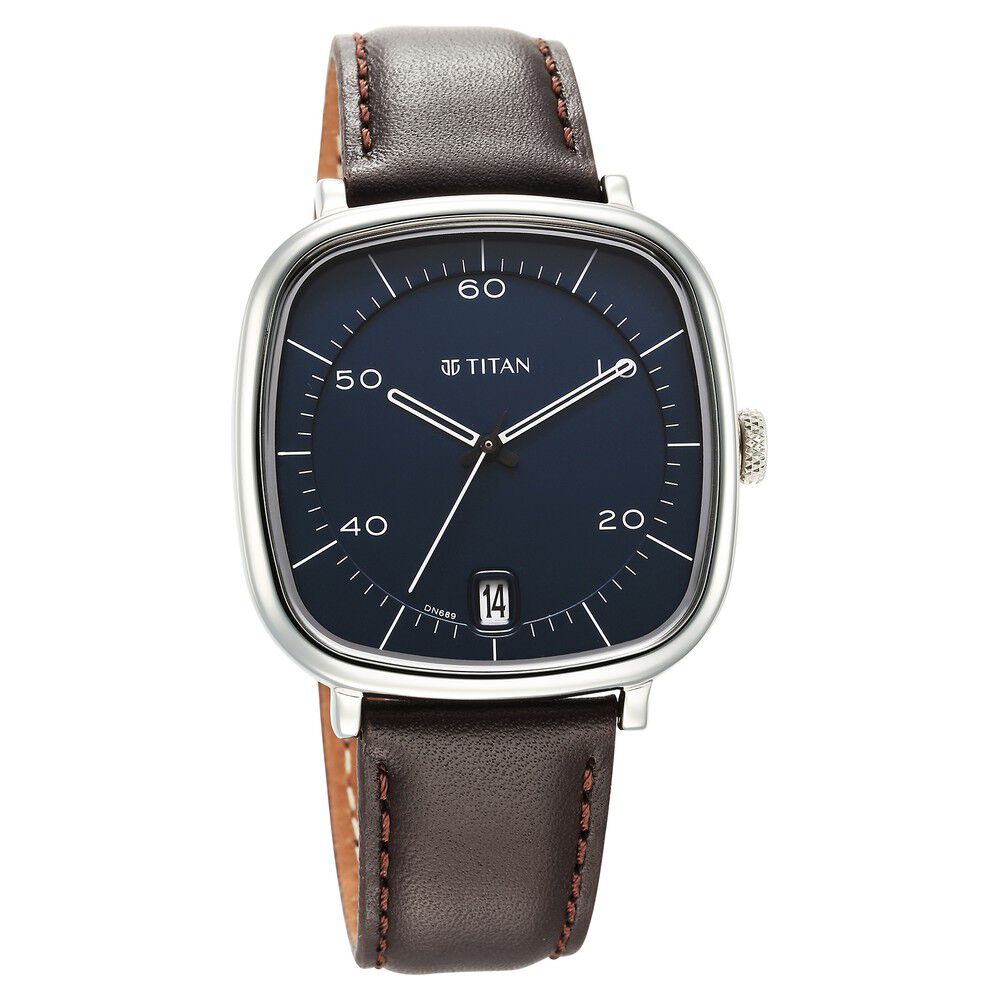 Titan Neo Curve Quartz Analog with Date With Date Blue Dial Brown Leather Strap Watch for Men - The Watch Factory ®