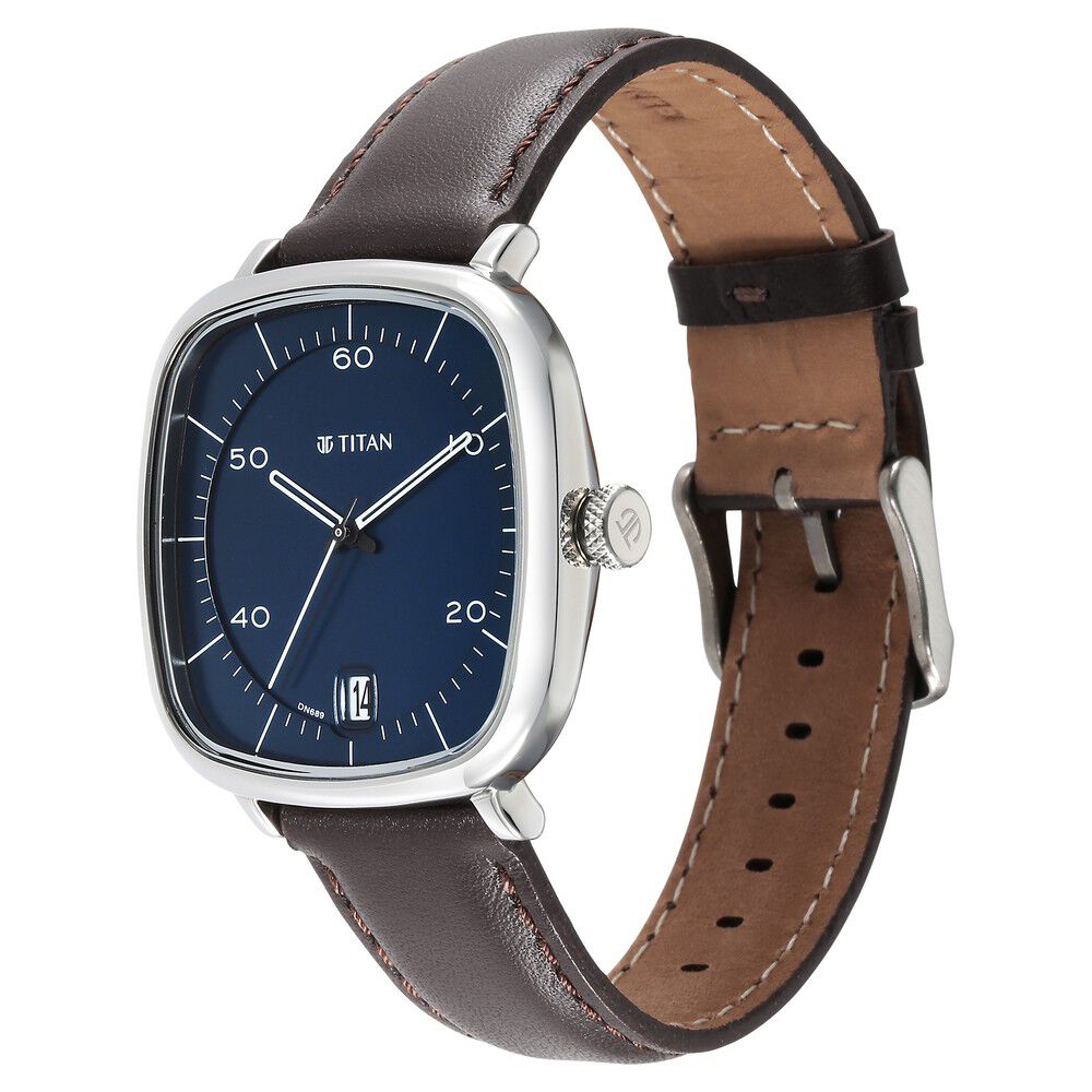Titan Neo Curve Quartz Analog with Date With Date Blue Dial Brown Leather Strap Watch for Men - The Watch Factory ®