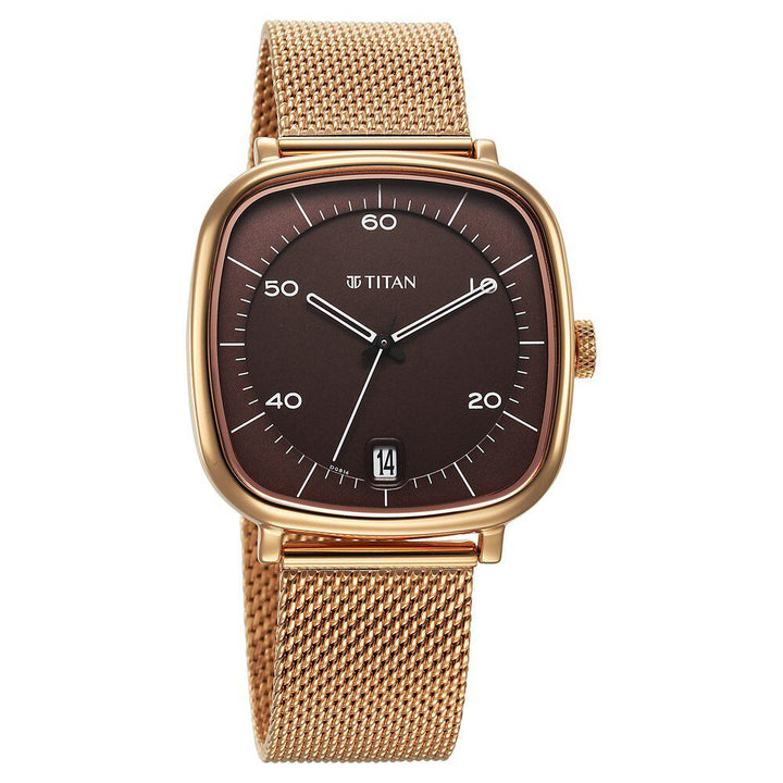 Titan Neo Curve Quartz Analog with Date Brown Dial Stainless Steel Strap Watch For Men