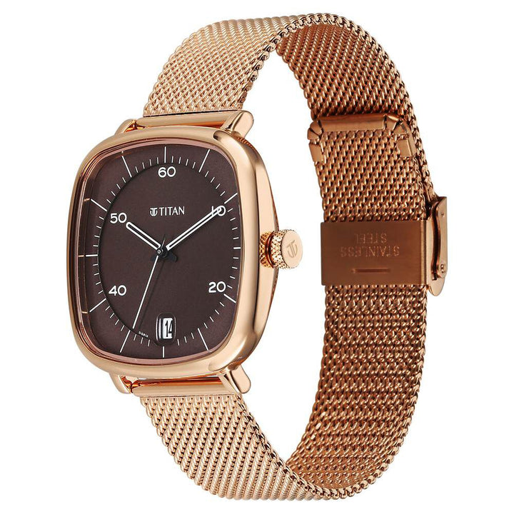 Titan Neo Curve Quartz Analog with Date Brown Dial Stainless Steel Strap Watch For Men